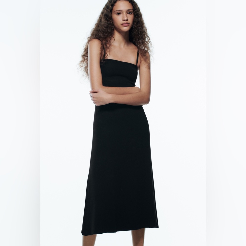 🩵 ZARA BLACK STRETCH BANDAGE KNIT BODY SHAPING MIDI DRESS